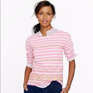 Jcrew pink striped embroidered top size XS
